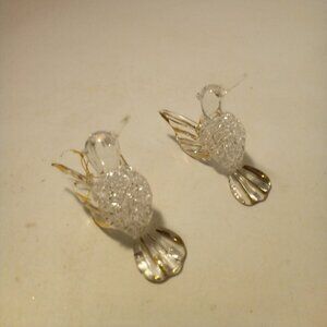 Hummingbird Christmas Ornament Hand Blown Glass Gold Trim 3" Lot of 2